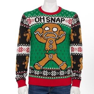 Ugly Christmas Sweater - Green, Red, Black Gingerbread Design